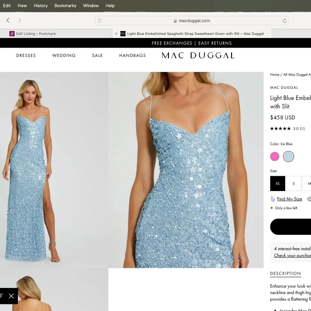 MAC DUGGAL: Light Blue Embellished Spaghetti Strap Sweetheart Gown (NWT) - Picture 4 of 4